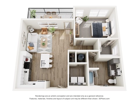 Floor plan for 1 bed, 1 bath, 858 sqft